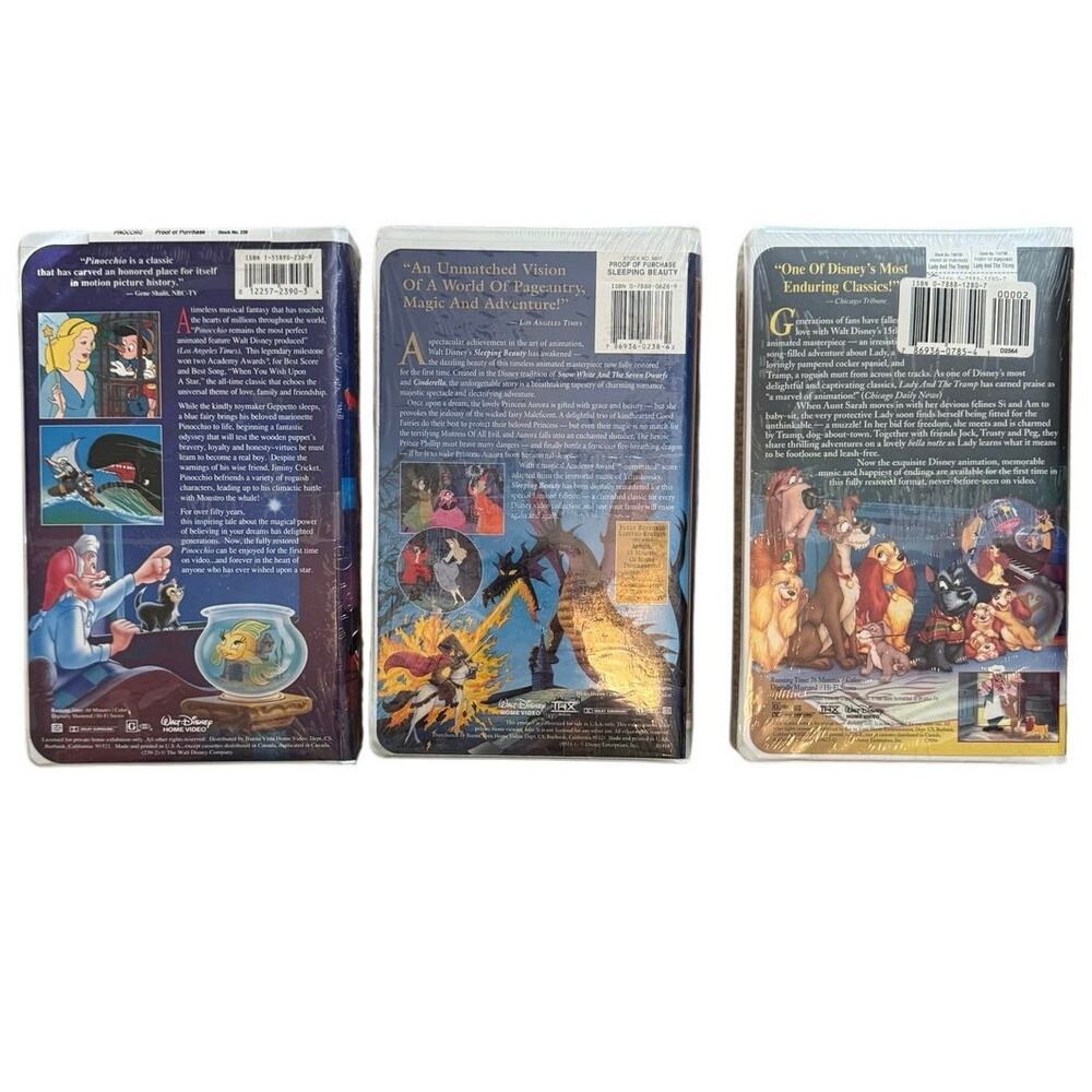 Disney Masterpiece VHS Lot Sealed 90s Pinocchio Sleeping Beauty Oliver & Company - Picture 2 of 9